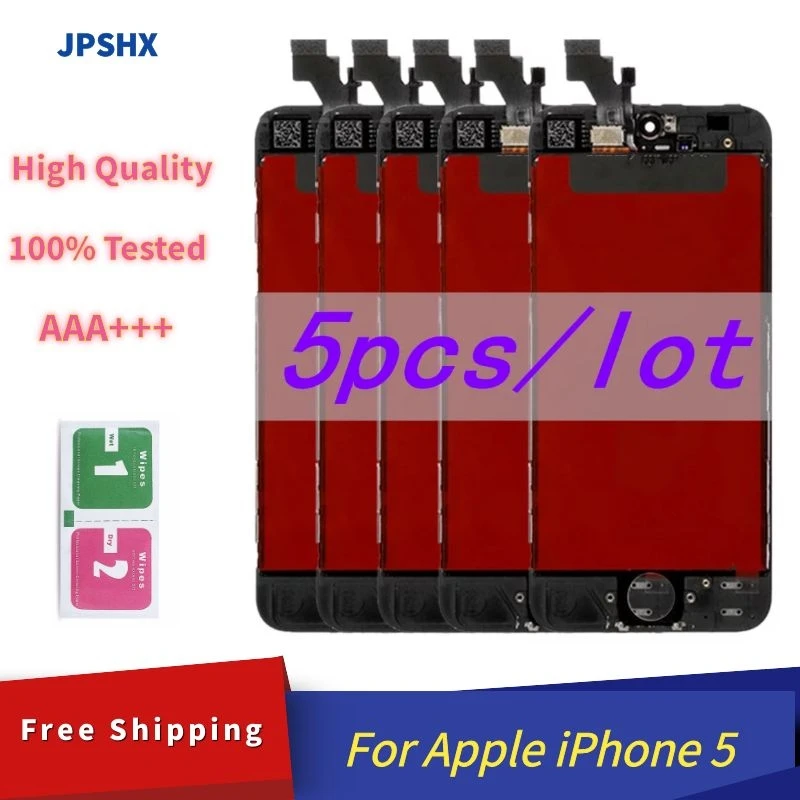 

5Pieces/Lot AAA+++LCD Display For iPhone 5 Touch Screen Replacement No Dead Pixel LCD screen with Tempered Glass gift
