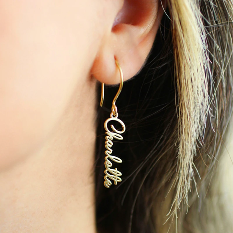 Women's Fashion Handmade Personalized Name Drop Earrings Fashion Jewelry Stainless Steel Customized Earrings Dangle