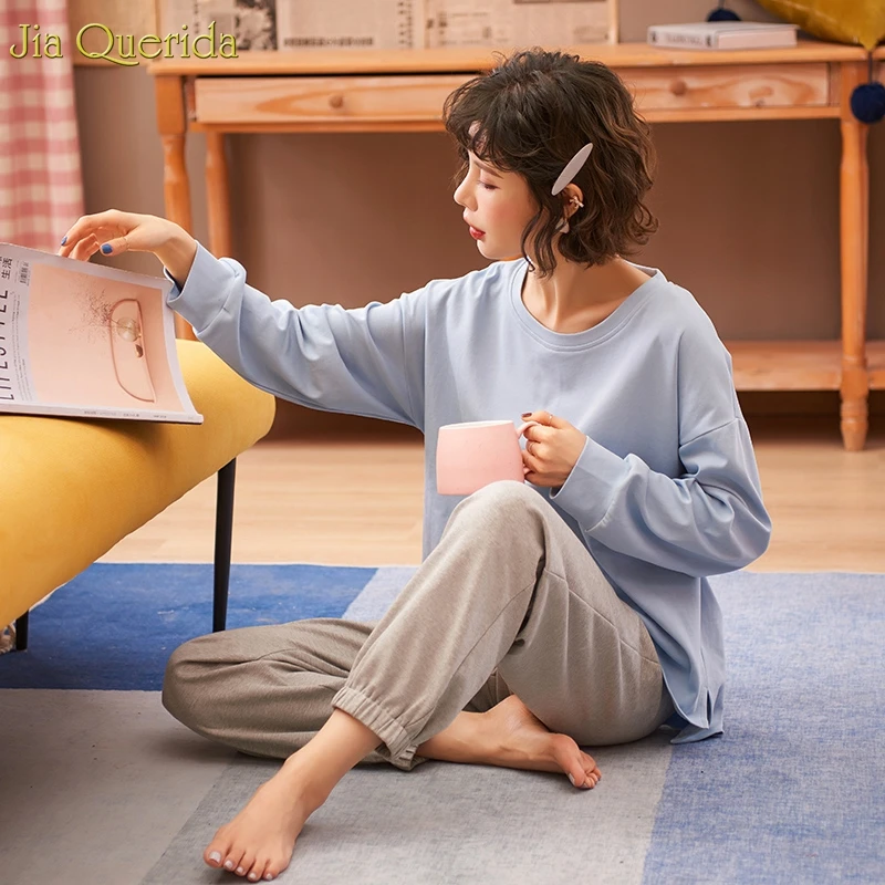 Пижамные комплекты для женщин пижамы больших размеров хлопковая однотонная