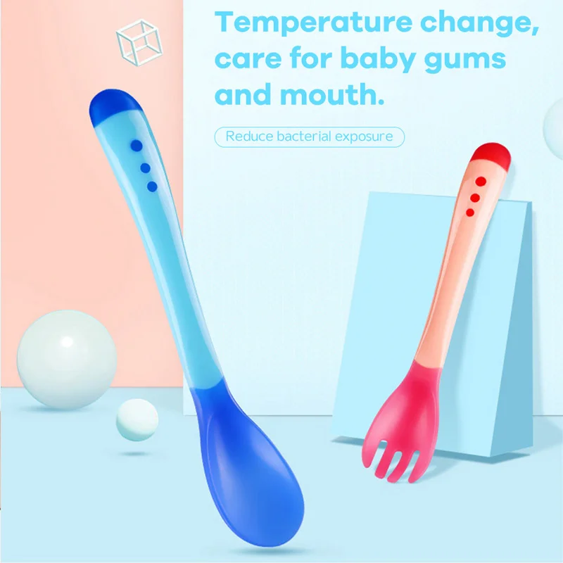 

Soft Silicone Baby Feeding Spoon Candy Color Temperature Sensing Spoon Children Food Baby Spoons Feeding Dishes Feeder Flatware