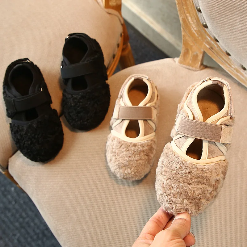 Зимние Повседневные хлопковые ботинки с мехом для девочек принцессы мягкой