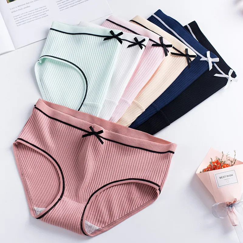 

New Fashion Women Cotton Panties Ladies Solid Colors Underwear Breathable Lingerie Sexy bow-knot Comfort Female Briefs