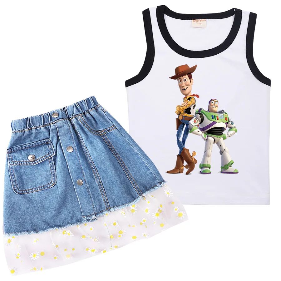 

Disney Toy Story Children's Baby Summer Cute Cotton Vest Cartoon T-shirt Princess Short Skirt Mesh Skirt Denim Skirt