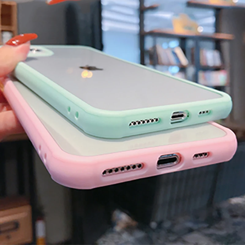 

Shockproof Candy Color Bumper Phone Case For iPhone 11 12 Pro Max 7 8 Plus X XR XS Max SE 2020 Transparent Soft Acrylic Cover