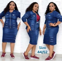 african womens clothing mothers wear casual hole washed denim zipper jacket and skirt two piece