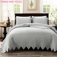 luxury soft 100cotton quilted bedspread and 2 pillow shams bedding set chic solid white gray color serrated bed spread set