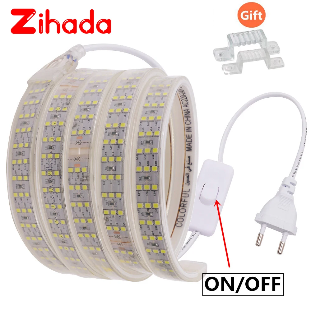 Светодиодная Водонепроницаемая трехрядная лента 2835 в 220 светодиодов/м с