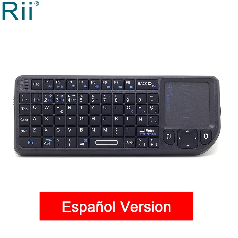 Rii Mini X1 Французский Испанский Португальский мини беспроводная клавиатура 2,4 ГГц Air mouse с Портативный сенсорный планшет для Android tv Box Mini PC - Цвет: Spanish
