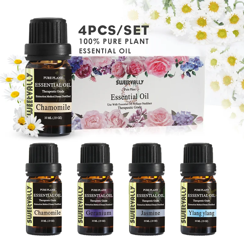 Эфирные масла 4 шт. эфирные ромашки герани жасмина Ylang чистое ароматическое масло