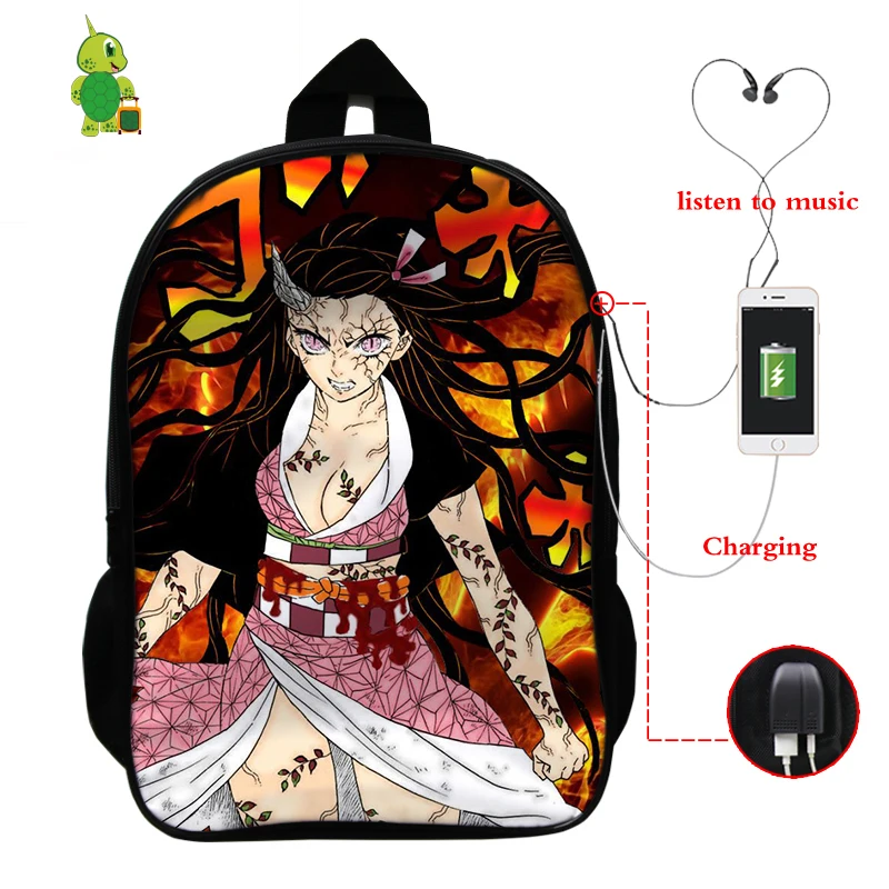 2 Demon Slayer: Kimetsu No Yaiba рюкзак USB зарядка Рюкзак для ноутбука аниме школьные сумки для подростков мальчик девочка путешествия рюкзак - Цвет: 2