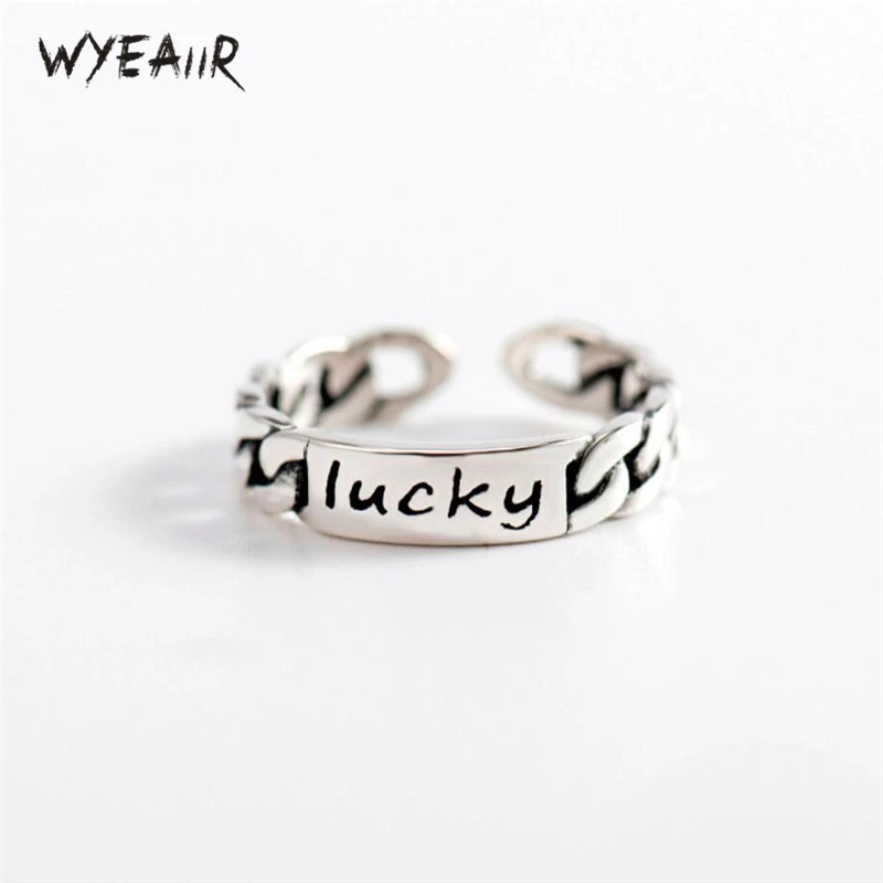 

WYEAIIR Simple Sweet Cute Retro Character Letter Mini Chain 925 Sterling Silver Female Resizable Opening Rings