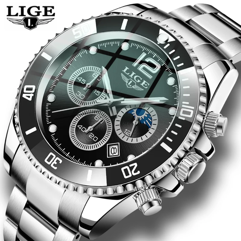 

LIGE 2021 новые модные Diver Мужские часы лучший бренд класса люкс Водонепроницаемый кварцевые часы для мужчин из нержавеющей стали, спортивный с...