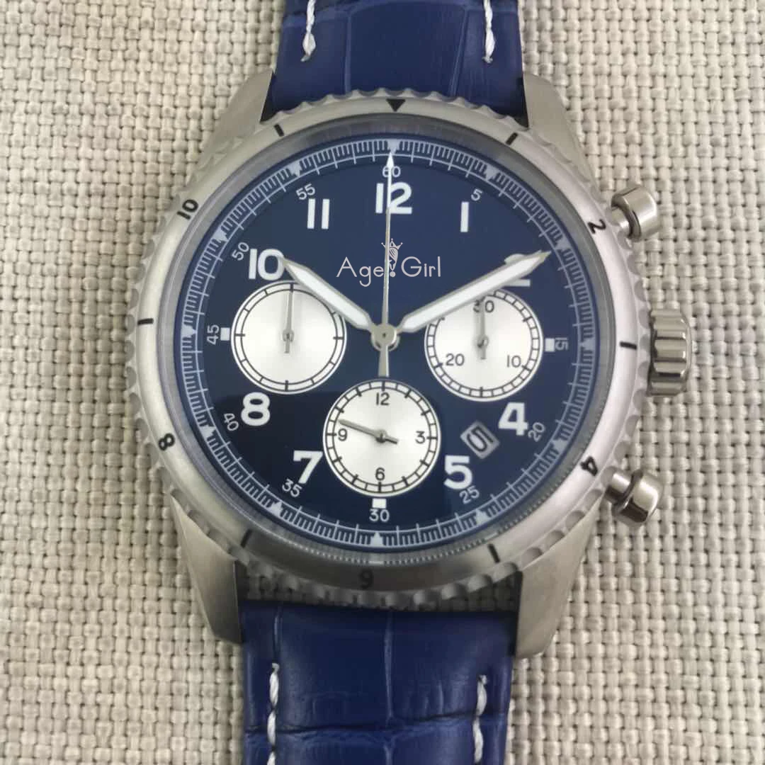 Blue White Роскошные брендовые новые мужские спортивные часы с хронографом, сапфировым хронометром, серебристым, черным, синим кожаным белым циферблатом, AAA - Цвет: Blue White