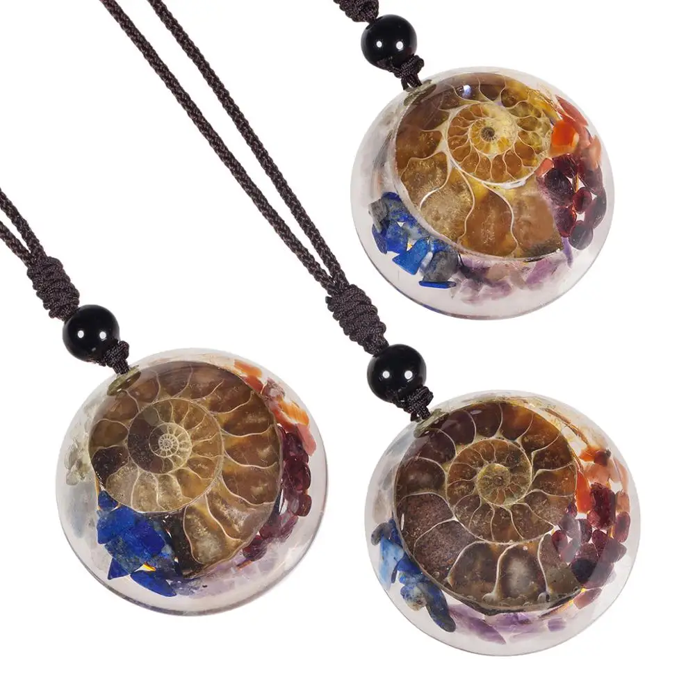 

TUMBEELLUWA Stone Chips Ammonite Fossils Seashell Snail Resin Pendant Necklace Ocean Reliquiae Conch Animal Men Jewelry