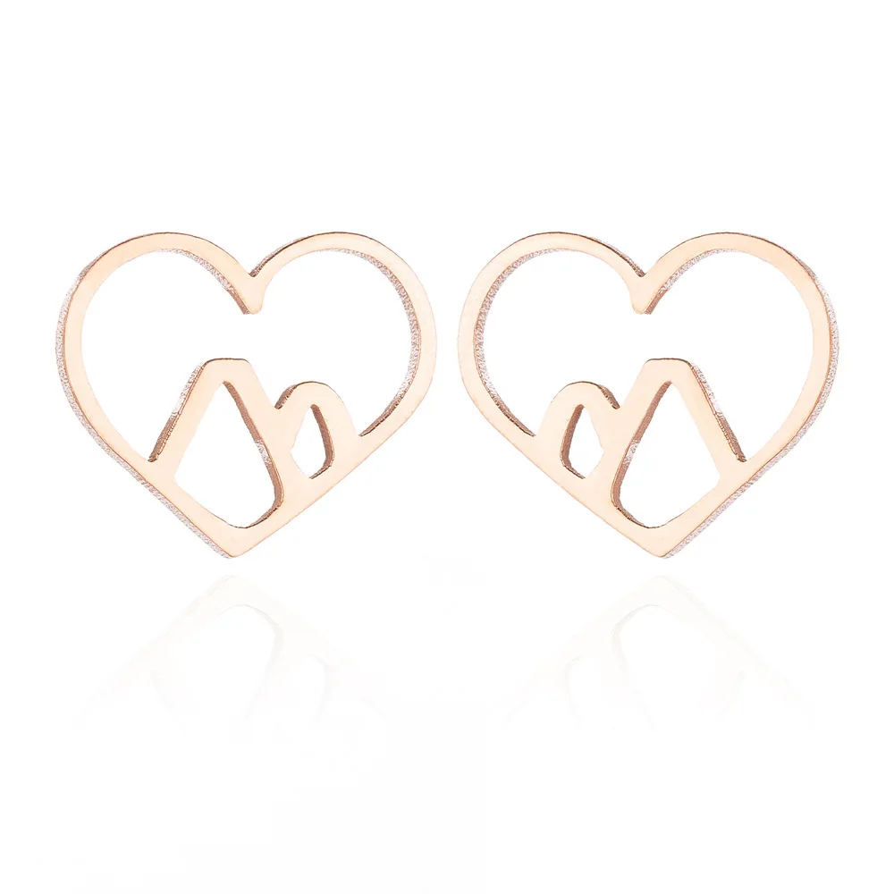 Simple Luck Hiking Outdoor Snow Mountain Stud Earrings for Women Heart Love Nature Inspired Travel Jewelry Climbing Gifts | Украшения и