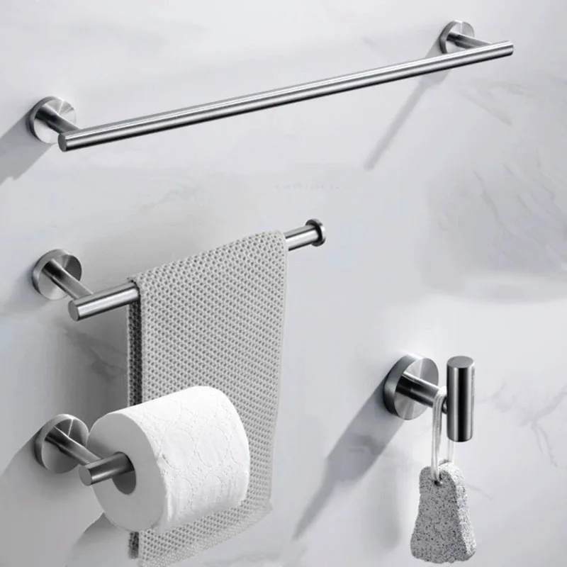 bathroom hardware set 4 piece bath accessories set wall mount includes 24 towel bar toilet paper holder towel ring hooks sus304 free global shipping