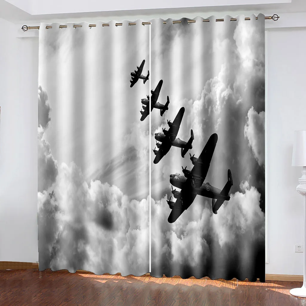 

Airplane Blackout Curtain Kitchen Curtains Cafe Net Curtain Bedroom Window Curtain Living Room Drapes Decor(2 Panels) Cortina