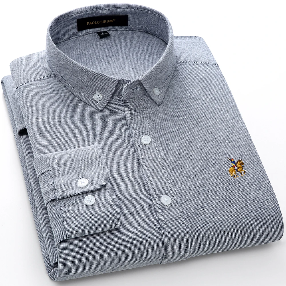 2022 Spring 100% Cotton Oxford Men Shirt White Long Sleeve Embroidery Regular Fit Soft Thick Comfortable Male