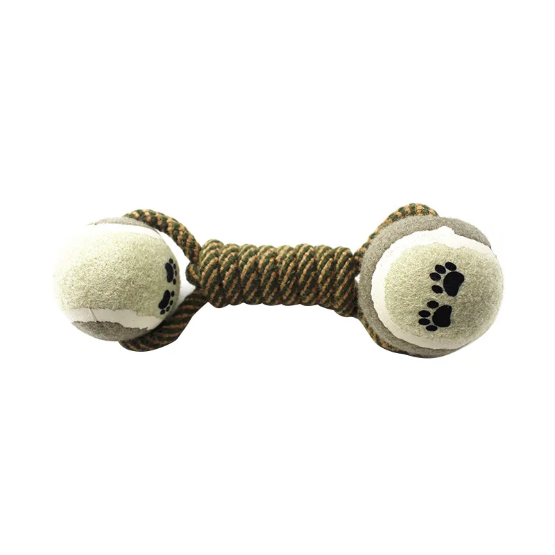 

Pet Toy Supplies Hand-woven Cotton Rope Dog Toy Double Tennis Dumbbell Shape Dog Molar Rod Puppies Dental Ball Plush Cat Toys