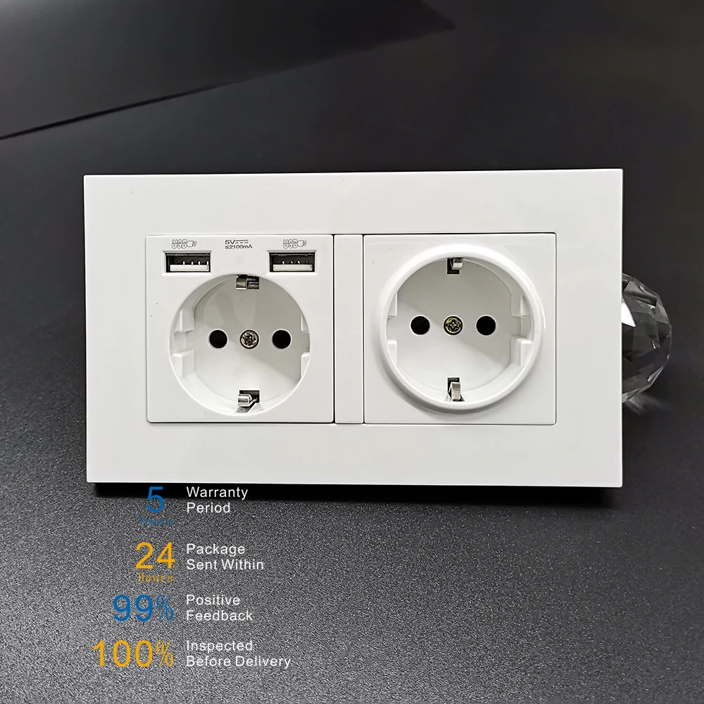 NOVSKI Настенная розетка с 2 рамками USB EU Schuko Электрическая для ПК Пластиковая панель