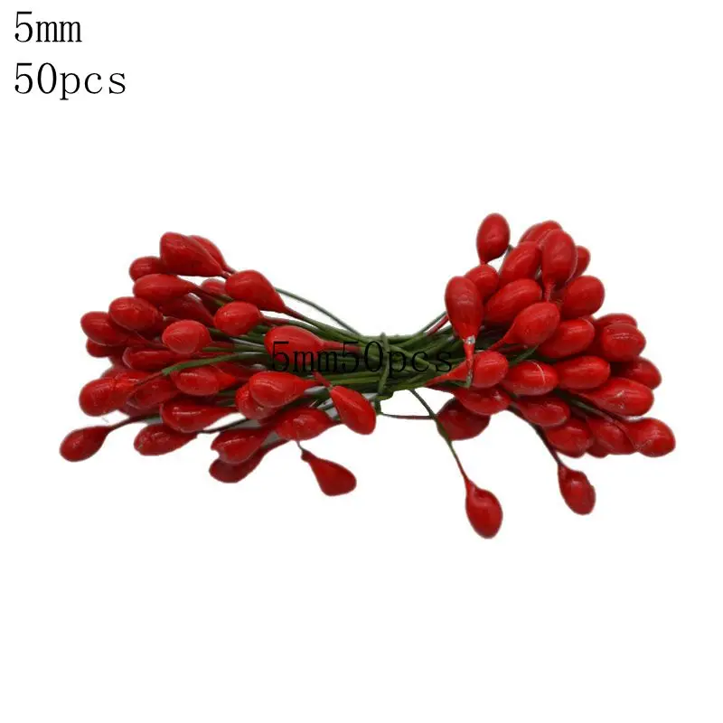 R08-50pcs red Золотой Серебряный цветок вишня тычинки ягоды Набор DIY Рождество Свадьба День Рождения Вечеринка украшения DIY ВЕНОК ремесло цветок тычинки - Цвет: R08-50pcs red