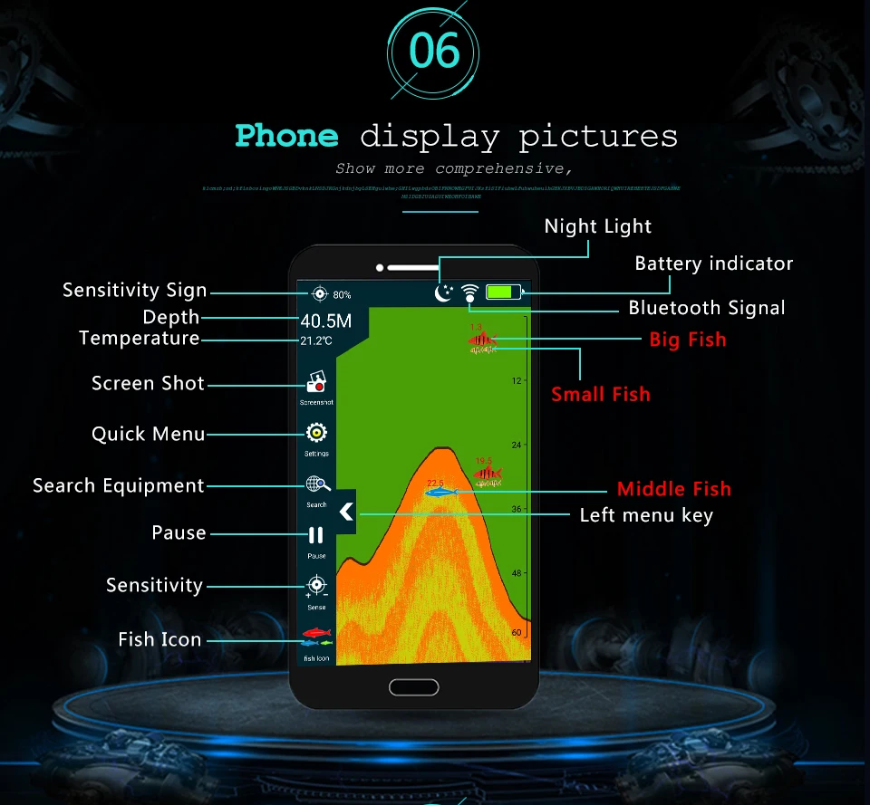 

XA02 Echo Sounder Portable Wireless Fish Finder Sonar 48m/160ft Detector Fishing Alarm IOS&Android Russia Warehouse