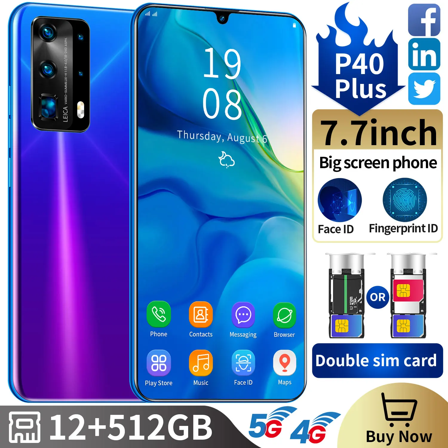 Tel&eacute;fono Inteligente 5G P40 Pro, pantalla de 7,5 pulgadas, 512GB + 12GB, SIM Dual, Bater&iacute;a grande de 6800mAh, c&aacute;mara HD de 16 + 32MP, 4G, 5G, 2021-3