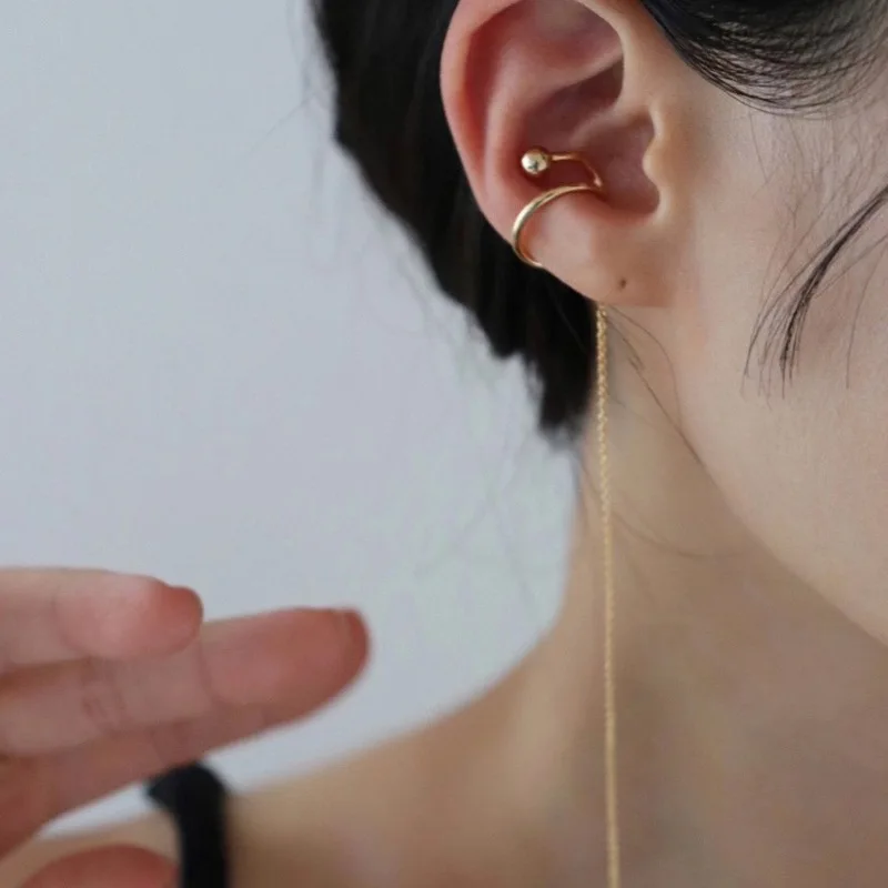 Корейские Модные Винтажные золотистые и Серебристые Длинные серьги-каффы с