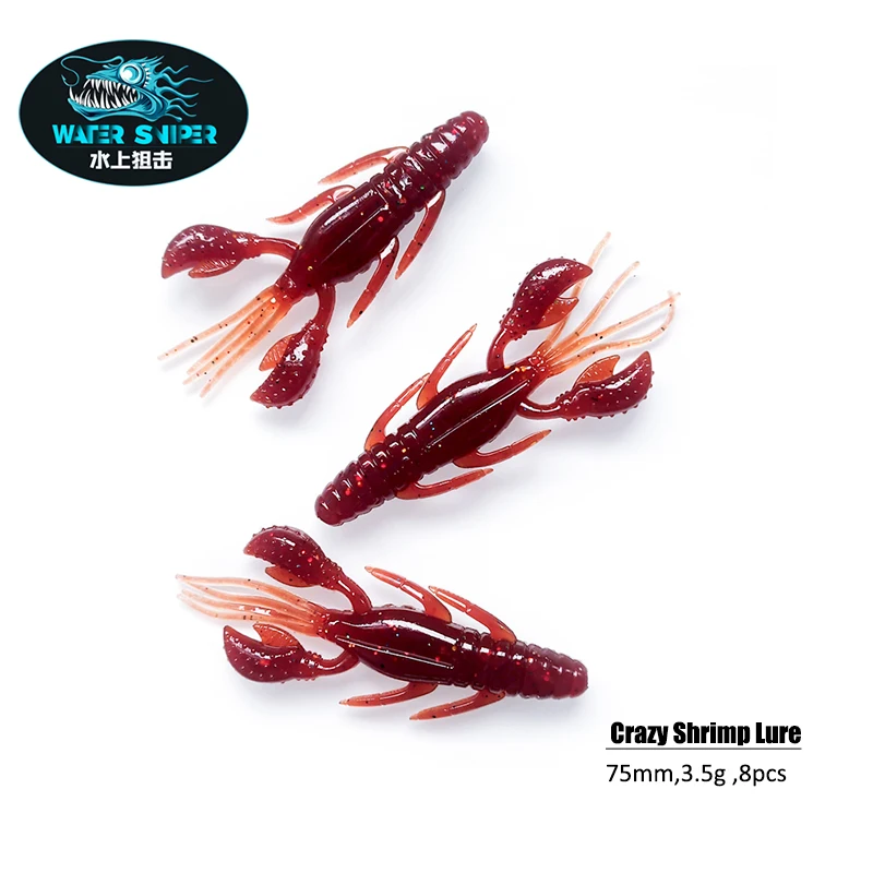 

Water Sniper 75mm 3.5g Creature Baits Fishing 8Pcs Shrimp Soft Lure Wobblers For Bass Saltwater &Freshwater Pesca Leurre Soup