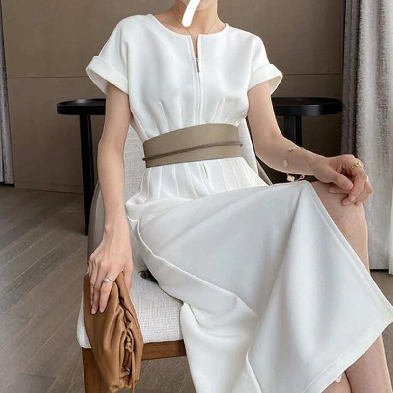 

Summer Women Solid Color Elegant Dress Elegant White Party Stylish OL Dresses Bodycon Work Office Lady Female slim Dress