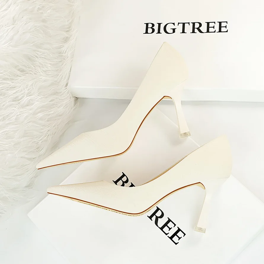 BIGTREE Shoes Fashion Women Pumps Pointed Toe Kitten Heels Stone Pattern High Heels Women Career Office Shoes Plus Size 34-43