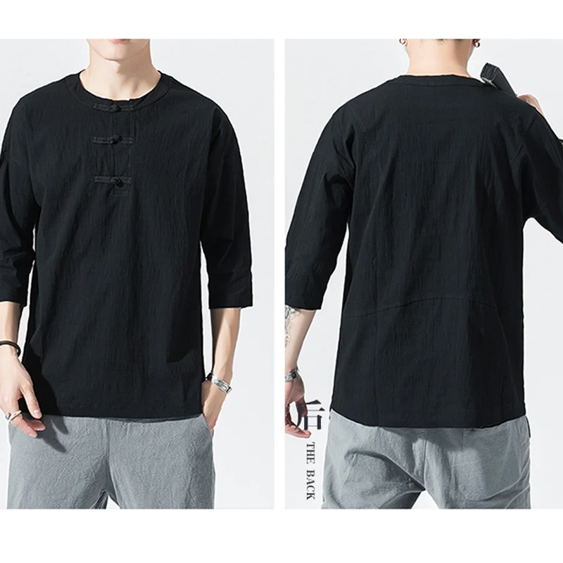 Летняя мужская осенняя куртка Tang в китайском стиле с пряжкой-пластиной хлопковая