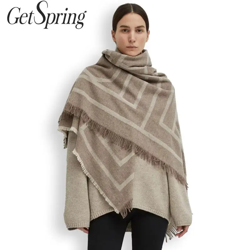 Женский винтажный шарф Getspring толстый шерстяной в полоску универсальный зимний