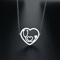 ywshk 2021 heart stethoscope stainless steel pendant necklaces for women nurse doctor graduation medical jewerly a drop shipping