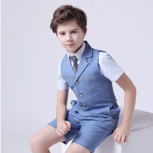 Boys Summer Luxurious Wedding Suit Prince Noble Vest Shirt Shorts Strap Bowtie 5Pcs Dress Children P in Pakistan