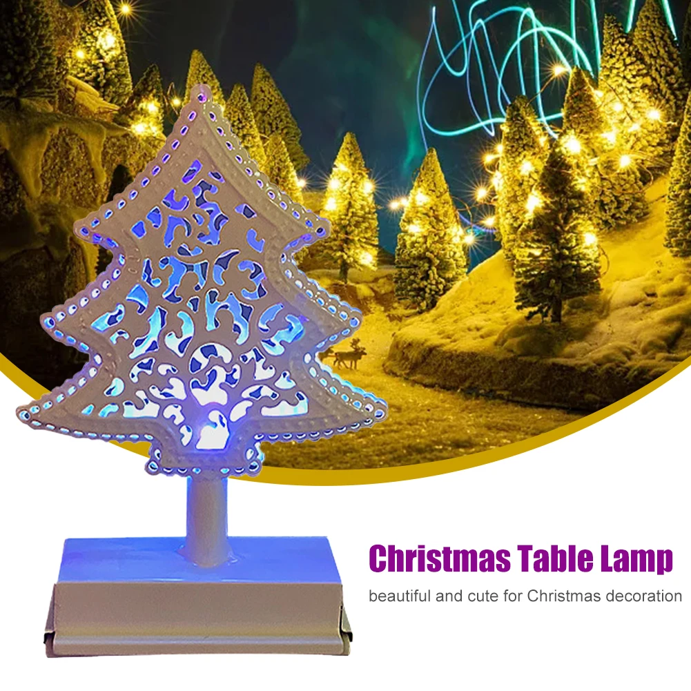 

Holiday Battery Powered Night Gifts Led Iron Frame European Style Tree Shape Table Lamp Ornament Christmas Light Home Decor