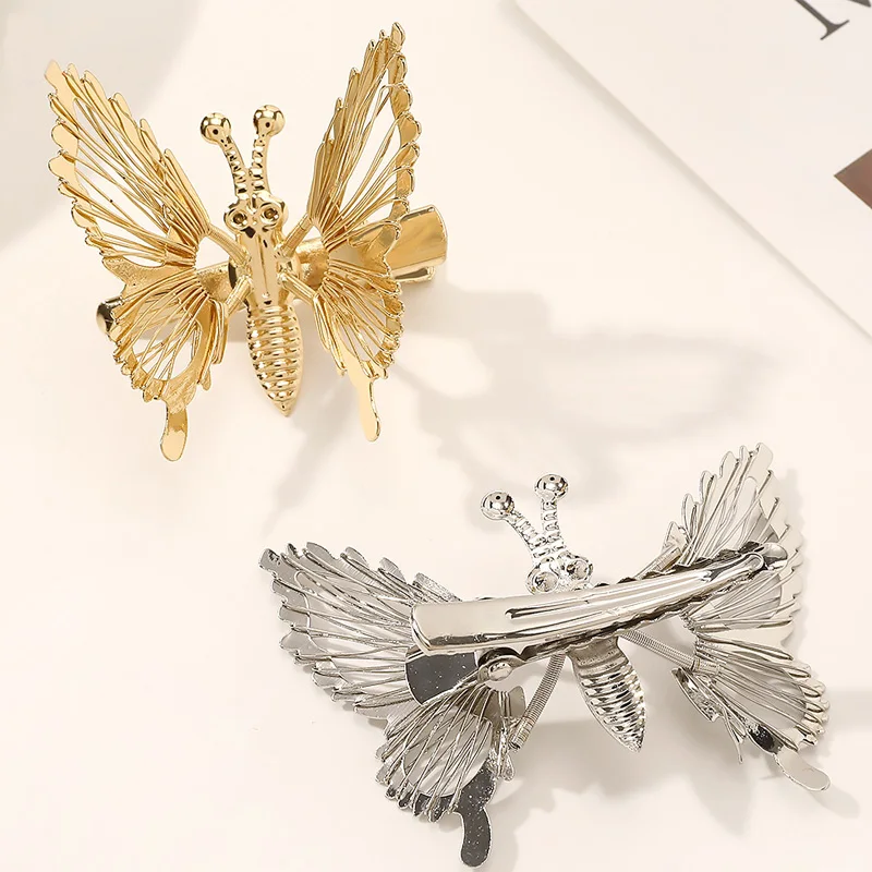 

Korean Bangs Clip Will Move Simulation Butterfly Hairpin for Women Girl Headdress Rhinestone Duckbill Clip Hold Hair Accessories