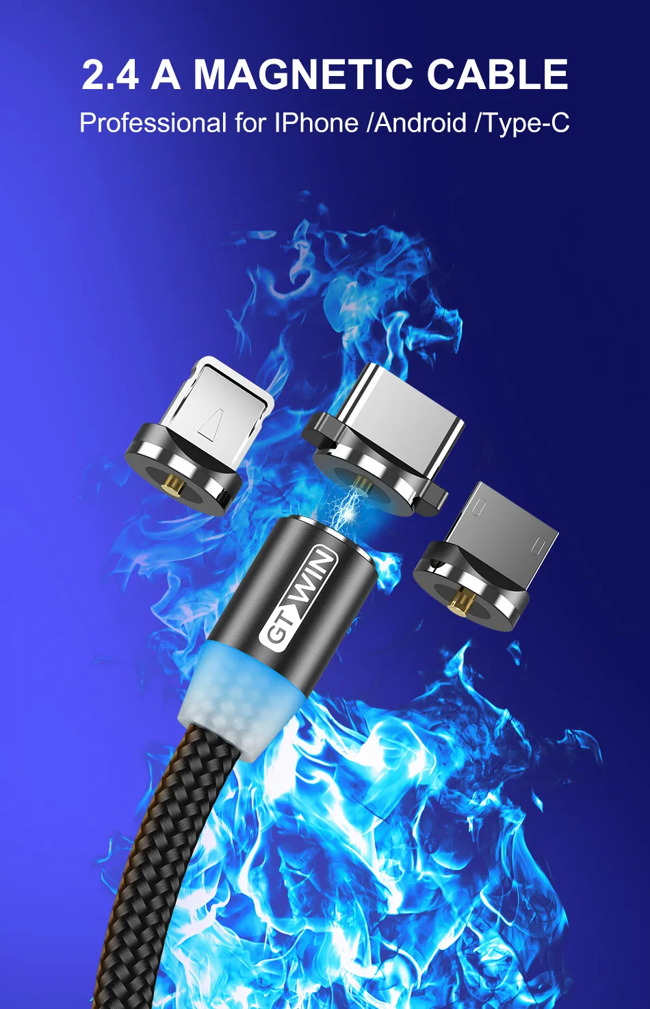 GTWIN Магнитный кабель для быстрой зарядки Micro usb type C зарядное устройство для iPhone 11 XR 7 samsung S9 S10 быстро магнитные телефонные кабели 1 м/2 м/3 м