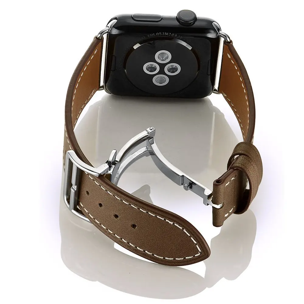 Ремешок из натуральной кожи для Apple Watch 44 мм Double Tour 42 мм 40 мм для iwatch Series 5 4 3 2 кожаный ремешок 38 мм женский браслет