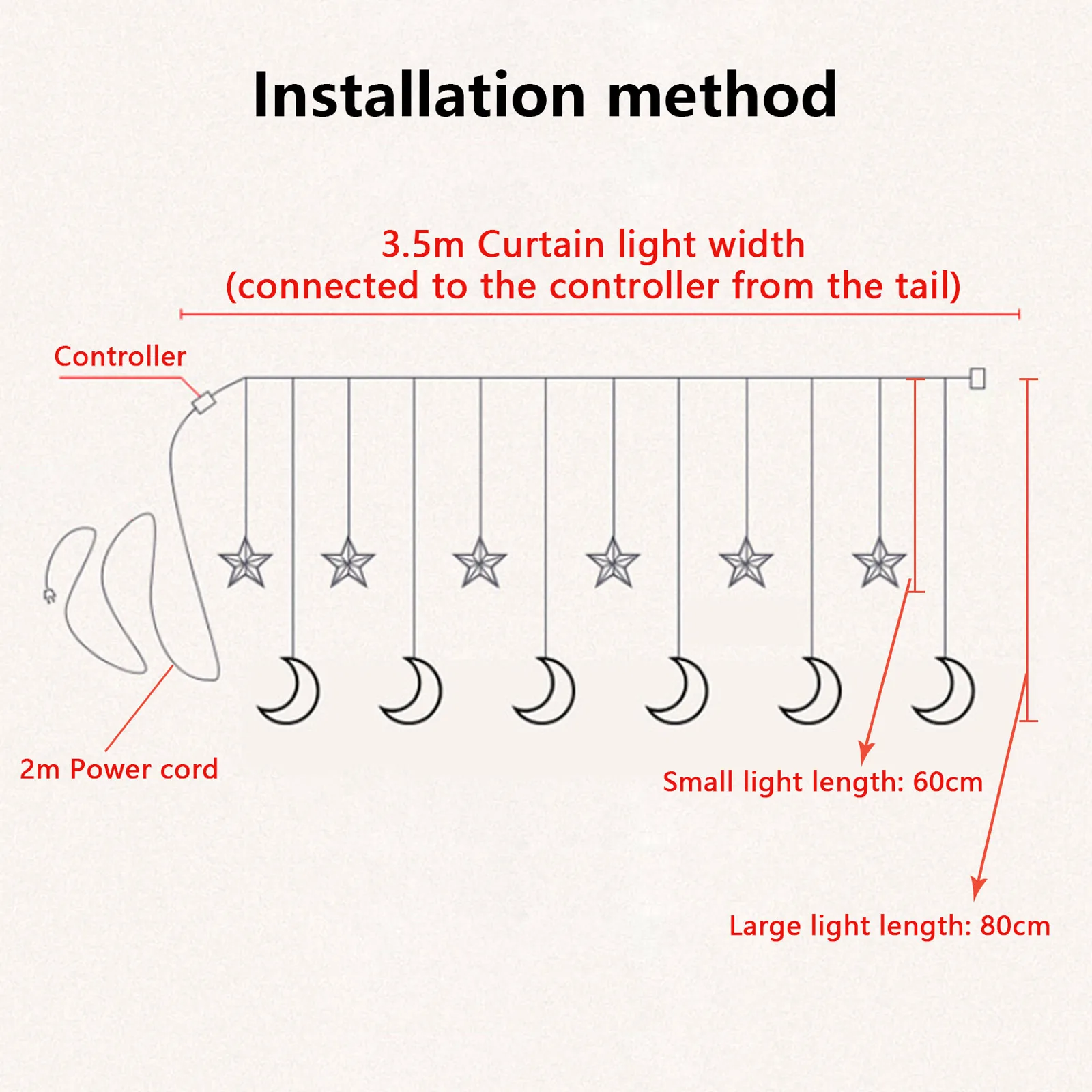 

Eid Mubarak Ramadan String Fairy Light LED Moon Star Window Curtain Lights with 8 Modes for Party Decor Warm White Light decor