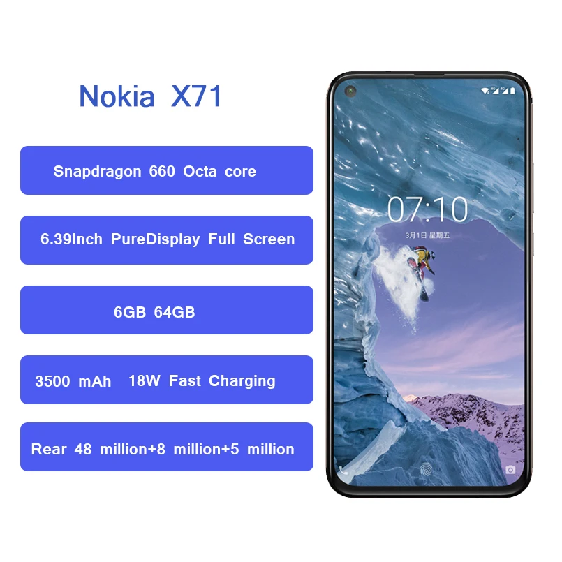 Смартфон Nokia X71, 4G, 6,39 дюйма, PureDisplay, Snapdragon 660, 6 ГБ, 64 ГБ, Android 9,0, 3500 мАч, аккумулятор, мобильный телефон