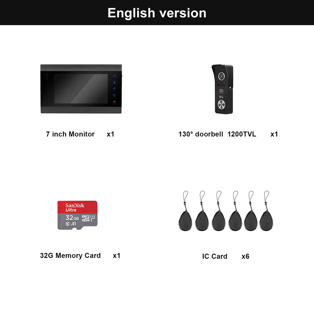 English version HomeFong видеодомофон для квартиры 1200TVL 130 градусов Поддержка обнаружения движения запись Электрический замок CCTV камера для домашнего домофона - Цвет: English version
