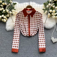 red houndstooth blouse women new office lady spliced tops patchwork korean fashion clothing shirt long sleeve 2021 plus size 3xl