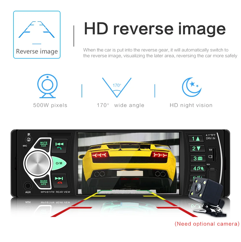 Автомобильное радио 1 Din Авто Аудио Стерео FM Bluetooth 2 0 Камера заднего вида Usb рулевое