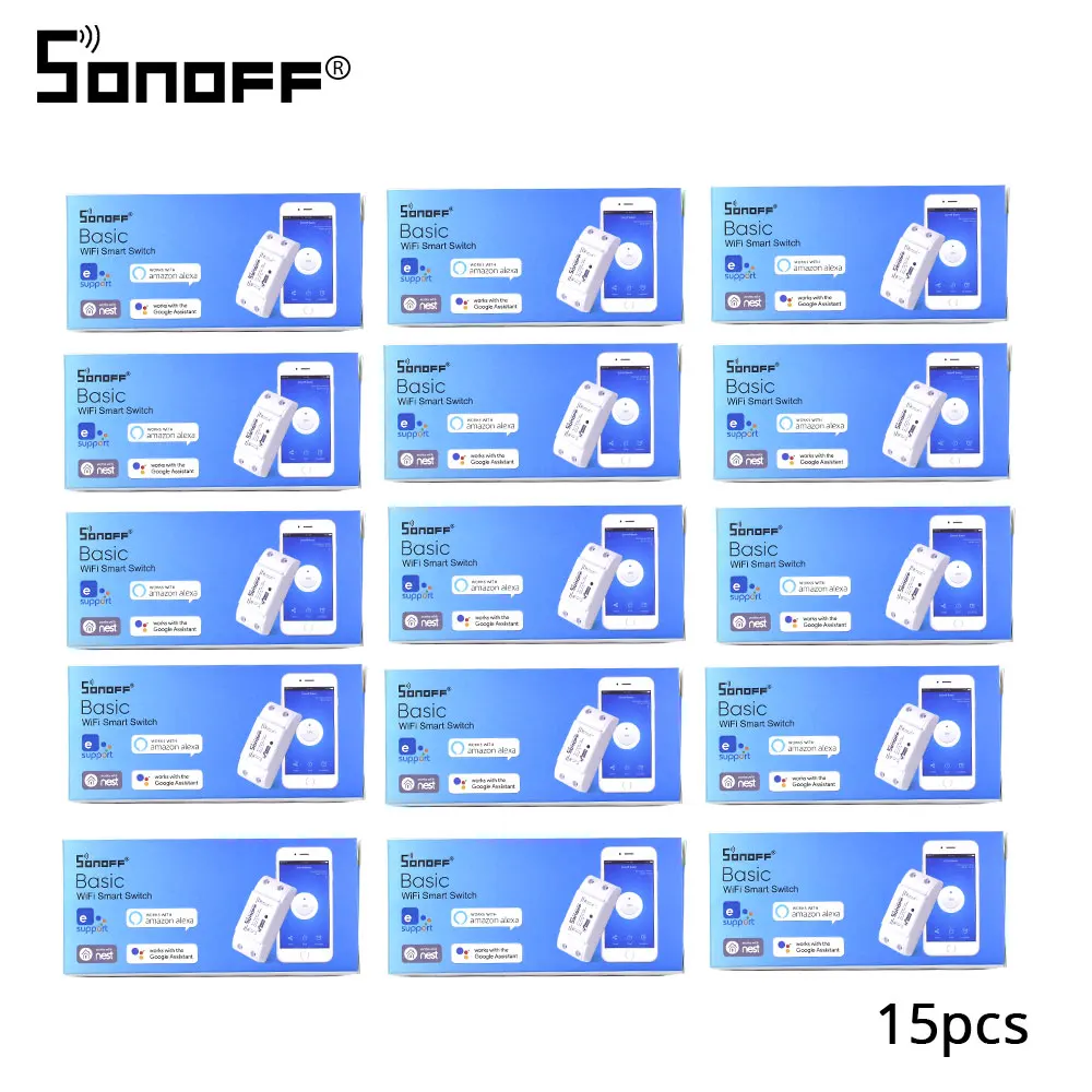 15pcs Sonoff Basic Itead Sonoff базовый Wifi переключатель DIY беспроводной пульт дистанционного управления Domotica светильник интеллектуальное реле для домашней автоматизации модуль контроллер работа с Alexa - Комплект: 15pcs Sonoff Basic