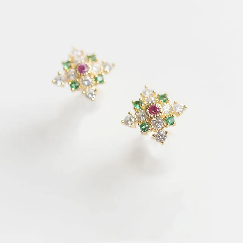 

Серьги-гвоздики женские из серебра 925 пробы с зеленым и розовым фианитом