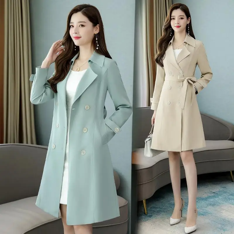 

2021 Windbreaker female autumn and winter new loose thin medium length popular small Korean versatile double breasted coat