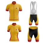 Комплект велосипедной одежды для мужчин и женщин, красно-желтый комплект из Джерси для езды на велосипеде в Испании, 2021