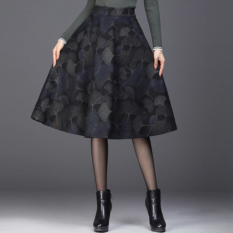 Осенне зимняя повседневная винтажная Женская эластичная шерстяная юбка с