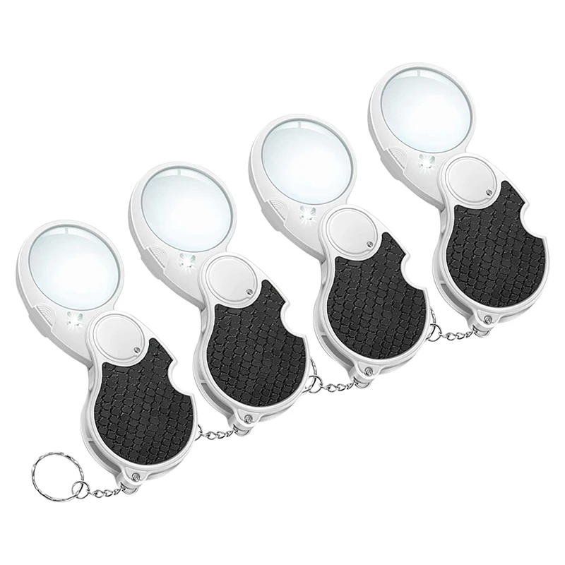 

4 Pcs 5X Magnifying Glass with Light Lighted Magnifying Glass 5X Handheld Pocket Magnifier Small Held Lighted Magnifier